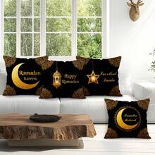 4pcs Ramadan Crescent Moon Pattern Pillow Cover, Single-Sided Printed Cushion Cover, Suitable For Living Room, Bedroom, Home Decor, All Season - Multicolor - View 7