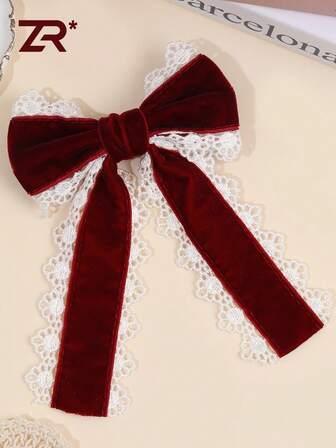 1 st nyårs hårrosett klämma vit spetsdekoration rosett hårklämma för flickor tonåringar krokodilklämma familjefest hårrosetter elegant mode rött hårtillbehör kvinnor hårtillbehör