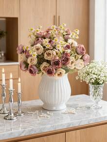 Buquê de rosas e margaridas artificiais (1/80 peças) - Perfeito para casamentos, noivados, aniversários e decoração de casa - Arranjo floral artificial versátil para sala de estar, quarto, jardim e espaços externos. - Rosa - Ver 1