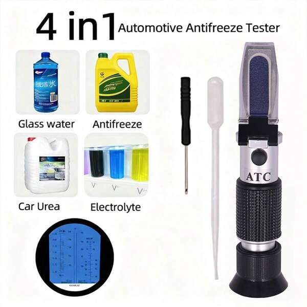 4 In 1 Automotive Antifreeze Refractometer Car Urea Fluid Tester Battery Freezing ATC Detector Handheld Electrolyte Hydrometer, No Power Supply Required