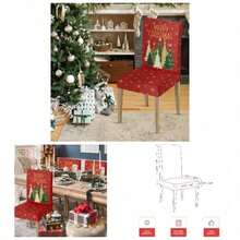 - Juego de 8 fundas de silla de comedor de Navidad, diseo de estrellas de pino de Navidad, elstico, extrable, lavable, protector de silla para comedor y decoracin del hogar - Rojo - + 4 - Ver 1