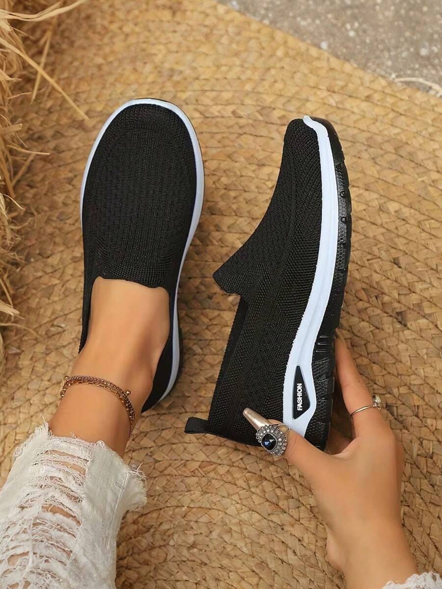 Women's Slip-On Moccasin-Style Elderly Shoes - Soft PVC Arch & Non-Slip Sole, All-Season Comfort, Multi-Color Options - Slip-Resistant Elderly Shoes For Women, Office, Work, Casual & Semi-Formal Wear - Easy-Clean Durable Fabric Upper, Lace-Up-Free Design, Suitable For -Friendly Use, Multi-Color Options Available (Multi-Color), Designer Shoes For Women, Wide Fit Women's Shoes, Footwear For Women, Slip On Sneakers For Women - Black - View 1