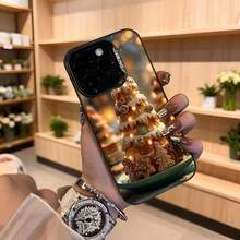 Cubierta de telefono con espejo negro con estampado de arbol de pan de jengibre navideño para mujer elegante y festiva para uso diario y fiestas Aplicable a los teléfonos de la serie Apple y Galaxy - Blanco - Ver 4