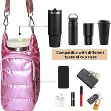 Water Bottle Holder With Strap, Hands-Free Crossbody Water Bottle Carrier Bag W/Phone Pocket - 玫紅色 - 查看 8