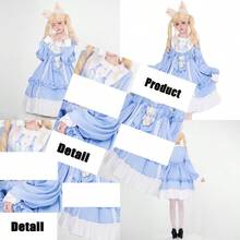 2025Girl's Sweet Bear Bow Lolita Dress Cute Lace Ruffle Long Sleeve Chiffon Princess Dress Anime Party Fairytale Style Dresses - 藍色 - 查看 7