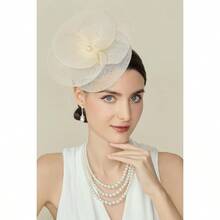 TYUI BABEYOND Fascinators Hats For Women - Tea Party Kentucky Hat Derby Headband Elegant Wedding Party Bride Hat With Hair Clip - Màu be - Xem 4