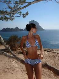 Women High Stretch Blue Striped Halter Bikini Set With Lace Up And Tie Back Details Hipsters Thongs