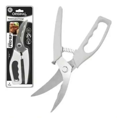 Tesoura De Frango Cortar Aves Carnes Assados Inox Premium Branco