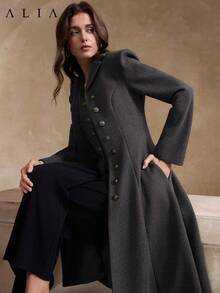 Áo khoác dài mùa đông dáng vintage cài hàng cúc phía trước, thắt eo, hiệu Aliao Excellent, thích hợp cho năm mới, ngày Valentine, phong cách quý tộc cổ điển, phong cách lãng mạn mùa đông, mùa cưới, dự tiệc tối, họp mặt gia đình, phong cách cung đình. - Màu xám đen - Xem 7