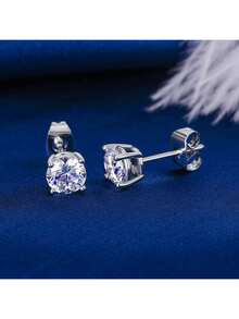 MDFUN 18K White Gold Plated Tennis Necklace And Earrings Jewelry Set, 3mm Round Cubic Zirconia Tennis Chain And 6mm Earrings Set, Unisex - White - View 3