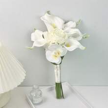 باقات زفاف للعروس والوصيفات، زهور الكلا الليلي البيضاء الاصطناعية باقات العروس للحفل الكنسي وديكور المنزل، أدوات زفاف للصور، ديكورات حفلات الخطوبة والزفاف وعيد الحب - الأبيض أ - مشاهدة 5