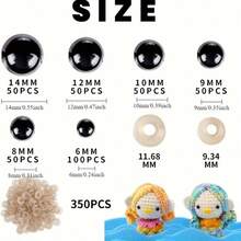 200/261件套黑色眼睛和鼻子套装，黑色塑料工艺娃娃眼睛，适用于DIY玩偶、熊工艺品、动物玩偶制作（各种尺寸） - 黑色 - 查看 16