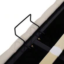 Upholstered Bed In An Ear Shape. Double Row Of Flannel Rivets, Buttoned Seams At The Head And Foot Of The Bed, Double Bed 140*200. Functional Hydraulic Bed. The Slatted Base Is Covered In Black, Stain-Resistant Fleece, Grey. - Beige 1 - View 11