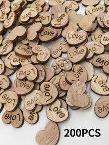 200个/100个木制爱心雕刻装饰配件 浪漫婚礼宴会桌面摆件工艺品 DIY模型屋配件 - 彩色 - 查看 10