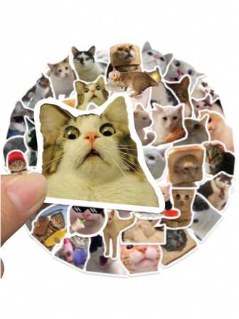 1Pack 50pcs And Fun Dog / Cat Expression Stickers, Pasted On Self-Adhesive Paper, Waterproof, Used For Decorating Cups, Suitcases, Gift Packaging