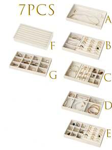 9/1 Pc, Black Velvet Jewelry Tray, Large Capacity Jewelry Storage Box, Independent Compartments, Stackable Jewelry Display Stand, Can Accommodate Earrings, Necklaces, Bracelets, Rings, Hairpins, Hair Bands, Etc. Valentine's Day Velvet Jewelry Tray - Beige - View 20