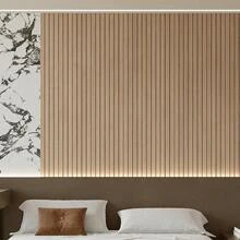 Yutianli PVC Slat Wall Panel Peel And Stick 236"X 15.7" Faux Wood Slat Panel Artificial Oak Wood Grain Self-Adhesive Soundproof 3D Wall Panel For Walls And Ceilings - 236"x15.7"+橡木 - 查看 3