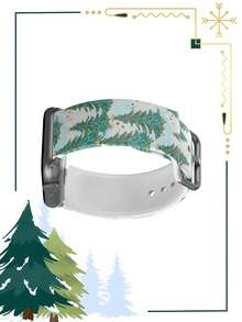 1pc Christmas Light Blue Cloud Background Golden Star Decorated Pine Tree Soft Elastic Breathable Wristband Replacement Watch Band Compatible With Samsung, Garmin, Honor Smartwatches, 38mm 40mm 41mm 45mm 44mm 42mm 46mm 49mm, Fashionable Casual Multi-Color Silicone Watch Band Compatible With Apple Watch Ultra SE/11/10/9/8/7/6/5/4/3/2/1 - Multicolor - View 5