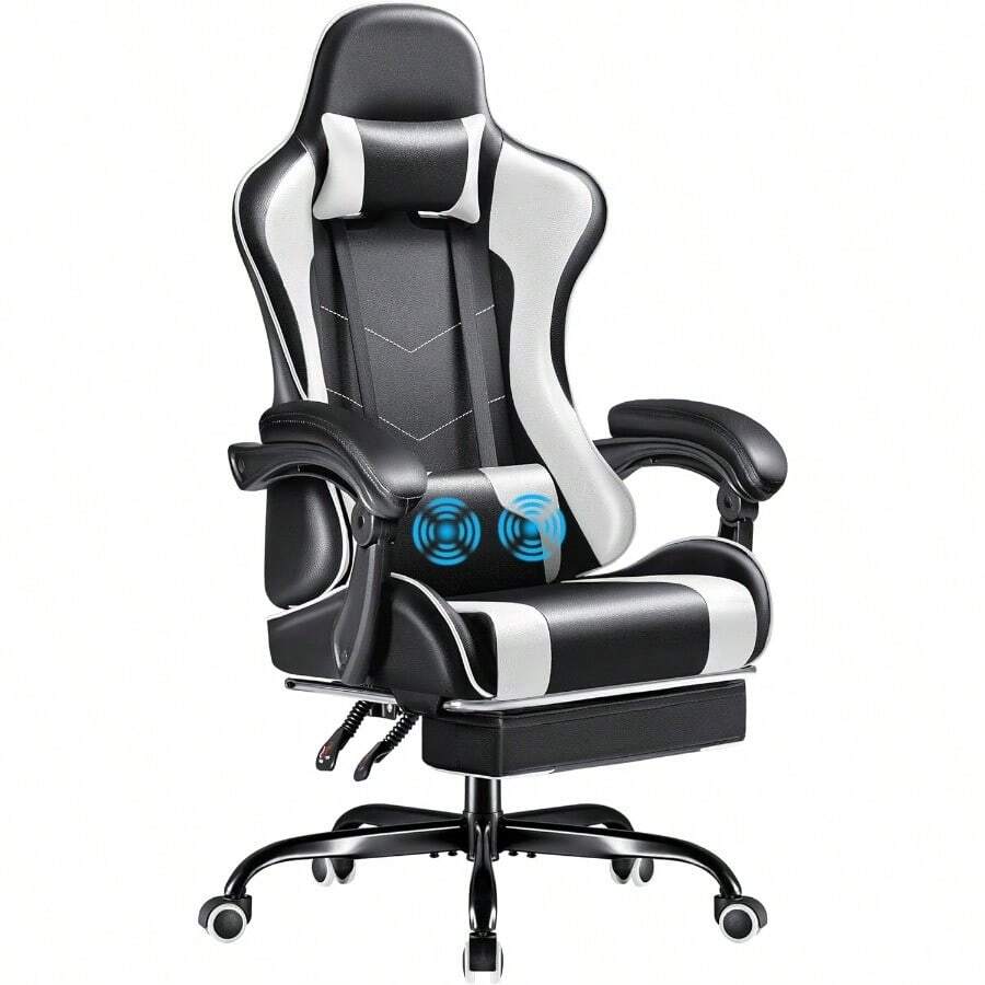 Gaming Chair Video Game Chair With Footrest And Massage Lumbar Support Swivel Seat Height Adjustable Computer Chair With Headrest Racing E-Sport Gamer Chair - White - View 1