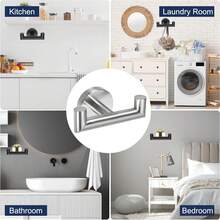 Bathroom Towel Hooks, Kitchen And Bathroom Towel Hooks, SUS304 Stainless Steel Hooks, Heavy-Duty Double Towel Rack Hooks, Suitable For Hanging Towels, Coats, Sponges, Wall-Mounted, 1 Piece - Multicolor - View 10