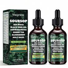 MEGNETA Soursop Graviola Liquid | Oral Drops For Immune Wellness, Digestive Balance & Liver Care, Leaf & Fruit Formula With Sea Moss, Elderberry & Black Seed Oil, For Men And Women, 2 Fl.Oz Glass Bottle, Local Delivery, Free Shipping - 2 F| Oz (Pack of 2) - 查看 9