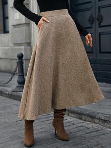 Mobula Sound Fashionable Casual Elegant Wool Blend Button Zip Skirt, Versatile For Spring/Autumn, Suitable For Dates, Weddings, Photoshoots