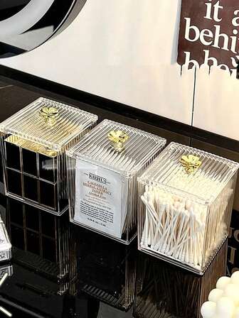 3/2pcs/1pc Bedroom Decor Four-Leaf Clover Square Storage Boxes With Cover Lipstick, Swabs Cosmetic Puff Organizer Makeup Storage With Lid Makeup Organizer Dustproof And Makeup Remover Cosmetic Box For Home Lipstick And Makeup Makeup Brush Holder Bathroom Storage