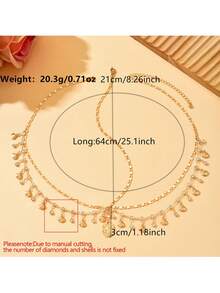 1 Fashionable And Simple Alloy Heart-Shaped Tassel Water Diamond Basic Chain Head Chain For A Girl's Dance Party Gift (Handmade Chain Cut According To Size, The Number Of Water Diamond Heart-Shaped Pieces Is Not Fixed) - 金色 - 查看 6