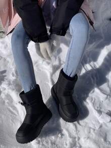 CAMEL CROWN 面包雪地靴 中筒厚底 防寒保暖加厚鞋 女式踝靴 - 黑色 - 查看 5