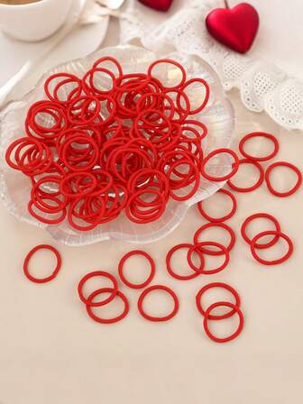 100个红色拇指环婴儿发圈，柔软弹力发带，无缝发圈，适合女孩，不会损伤头发