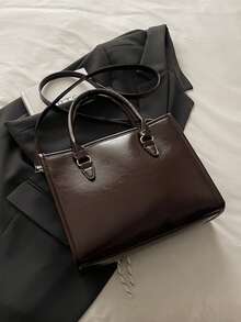 Women's Minimalist Elegant Handbag, Solid Color Fashion Tote Bag, Zipper Closure, Detachable Shoulder Strap, Spacious Interior, High-Quality PU Leather, Durable And Lightweight Outdoor Handbag, Suitable For Carrying In Autumn/Winter, Shoulder And Crossbody, Retro Style, Women's Work Bag, Daily Commute Bag, Suitable For Travel And Shopping, Strolling, With Pendant - Multicolor - View 9