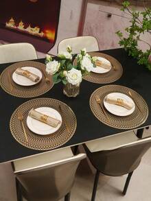12pcs Gold Foil Geometric Pattern Placemats, Decorative Placemats, Holiday Decor, Dining Table Mats, Heat Insulation Pads, Suitable For Hotels, Restaurants, Home Kitchens - Gold - View 3