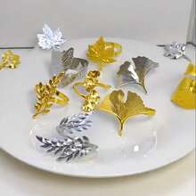 1/3 Piezas Anillo de servilleta, Utensilio para fijar servilleta, Nuevo sujetador de servilleta, Anillo de servilleta con forma de hoja, Anillo de metal de alta calidad, Exhibición de hotel, Forma de anillo, Suministros del Día de San Valentín - Multicolor - Ver 3