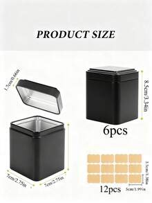 6pcs/Set Or 2pcs Classic Square Tea Tin Canisters, Size: 7 X 7 X 8.5cm, Black Metal Material, Suitable For Storing Tea, Coffee, Flour And Spices, Includes Rewritable Labels, Airtight Seal, Ideal For Kitchen And Pantry Organization - Black - View 10
