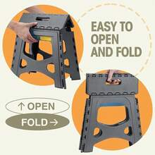 9" Folding Step Stool For Adults,Kids,Non-Slip Folding Stools With Portable Handle,Plastic Foldable Step Stool For Kitchen Ect,Black,1PC - Xám - Xem 3
