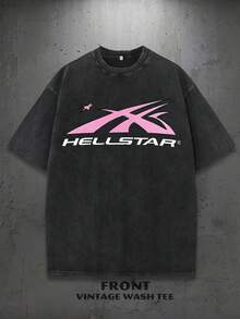 Y2K Vintage T Shirts | Graphic Tees |  Hel&Star Logo With Flames And Stars  | Streetwear  | Thanksgiving Gifts | Gifts For Men  | 100% Cotton | 230Gsm Thickened Fabric  | Unisex - 黑色 - 查看 4
