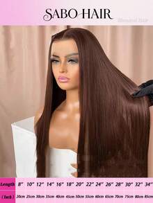 直发蕾丝前假发 #4 巧克力色前额发丝 13x4 高清透明蕾丝前假发，适合 5x5 无胶巴西原生发蕾丝前假发 200% 密度，预先拔毛，带婴儿发，自然融合发际线 - 棕色 - 查看 26