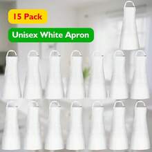 15Pcs Adjustable Bib Aprons With 2 Pockets For Adult Use Unisex Design Water-Resistant White Aprons Ideal For Kitchen Dining Craft And Food Service Applications Machine Washable For Easy Maintenance And Long-Lasting Durability - 如圖 - 查看 3