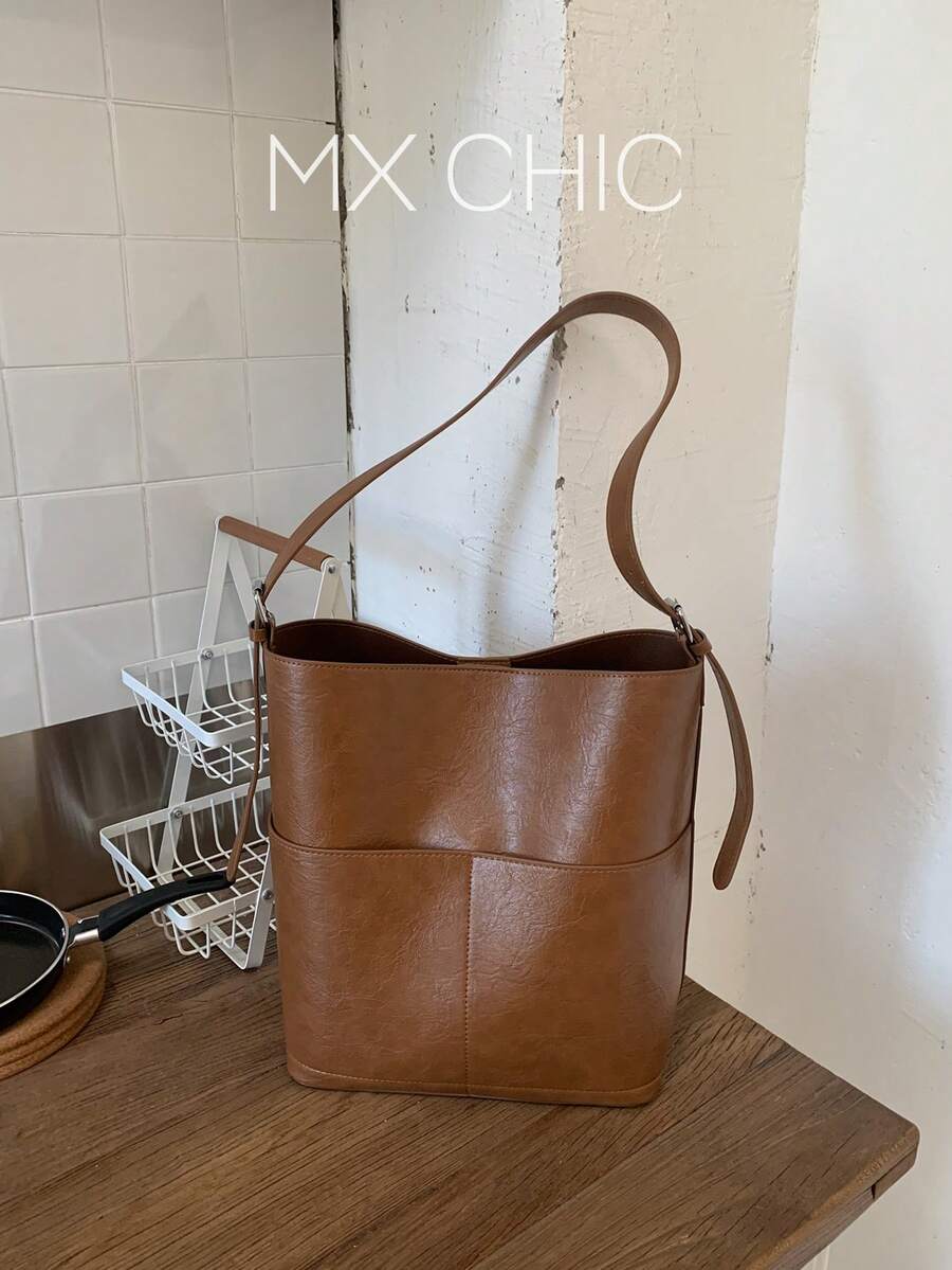 女士大容量休闲通勤时尚斜挎包 - 棕色 - 查看 1