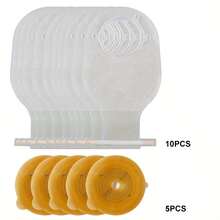 15PCS Colostomy Bags, Two Piece Drainable Pouches With Closure, Max Cut 70mm Ostomy Supplies For Ileostomy Stoma Care, 10pcs Bags+ 5pcs Skin Barriers - 10+5 - View 2