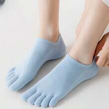 1pair Summer Five Finger Socks Invisible Toe Socks Woman Girl Cotton Thin Solid Soft Shallow Mouth Breathable Socks