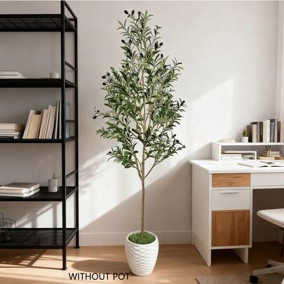 1pc 110-200CM Artificial Olive Plant Tree High Branches Faux Plant Plastic Leaf Ornamental Indoor Artificial Plant For Home Garden Living Room Balcony Decor, Christmas New Year Decorations