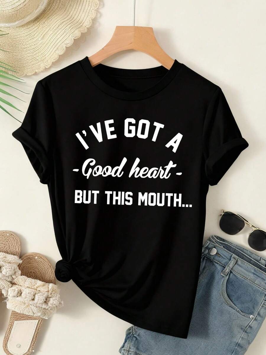 Plus Size Casual Versatile Solid Color Short Sleeve T-Shirt For Summer - Black - View 1