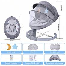 Multi-Directional Baby Rocker With Various Rocking Speeds, Easy To Carry, Electric Baby Rocker | Portable Baby Rocker With Remote - Grey - View 4