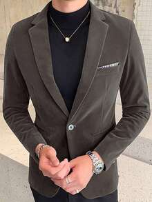 Men's Lapel NeckLong Sleeve Single-Breasted Casual Suit Jacket - Grey - View 4