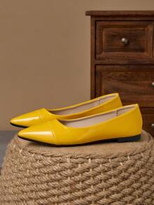 Zapatos planos de mujer con puntera puntiaguda, de patchwork y sin cordones, calzado casual y versátil de alta gama, adecuado para otoño y todas las estaciones, color morado - Amarillo - Ver 4