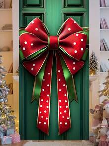 1 pezzo Fiocco decorativo per cornice della porta in poliestere per Natale - Senza elettricità necessaria, grande striscione natalizio, design di scatola regalo di Natale, decorazione per la casa, cartello appendibile per porta natalizia, decorazioni natalizie, regali di Natale