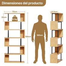 Librero Forma De S 7 Estantes Madera 70x24x188cm