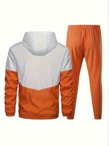 YINGHU 2pcs Men's Casual Sports Set, Hooded Zipper Color Block Jacket, Drawstring Pocket Sports Pants, Suitable For Spring/Autumn Fitness, Running, Sports