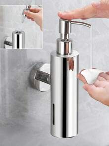 موزع صابون قابل للضغط، مصنوع من مادة الفولاذ المقاوم للصدأ 304، مثبت على الحائط لشامبو الفنادق وصندوق غسول الجسم، زجاجة صابون قابلة للاستبدال - متعدد الألوان - مشاهدة 4